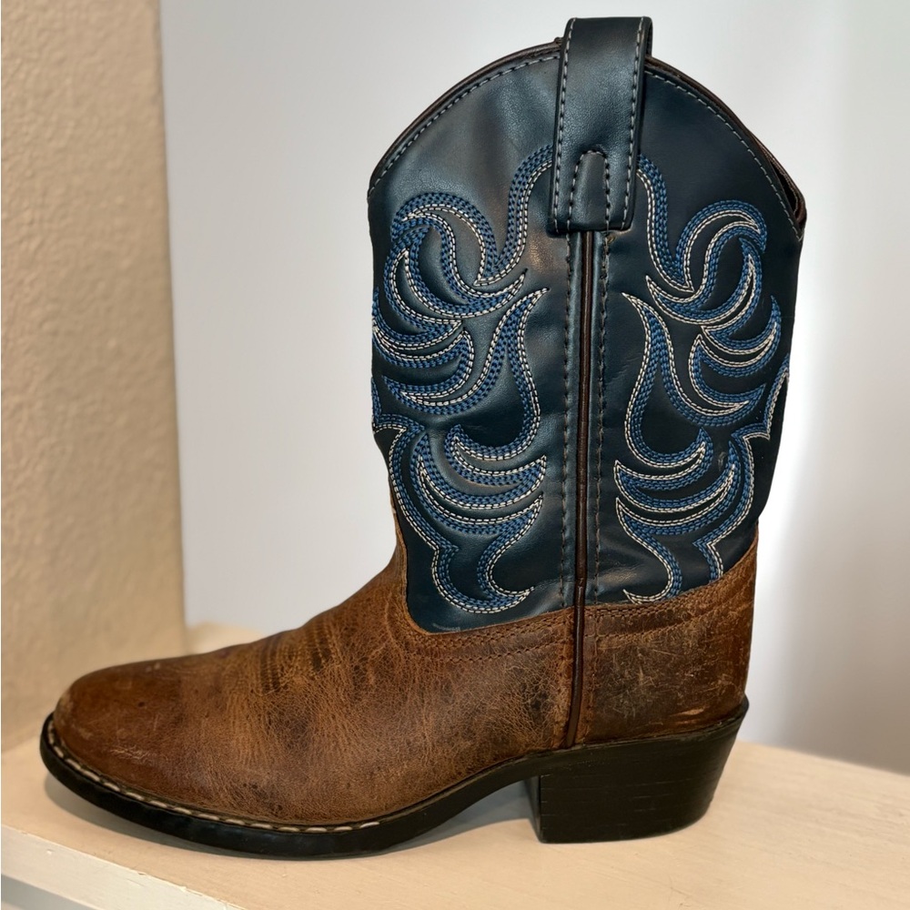 Cody James Brown Blue Leather Cowboy Boots Youth Size 1Y - Picture 4 of 9